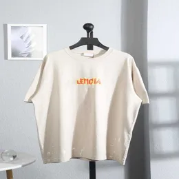 Роскошная дизайнерская женская футболка рубашка высокая версия Семейная буква писания рукава для стирки вода истирание отверстия в струйном процессе