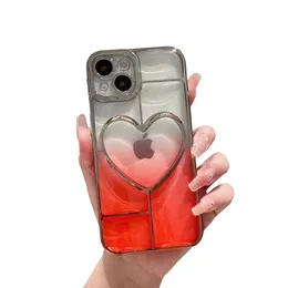 Love Heart Gradient Transparent Phone Case For iphone 14 Plus 13 Pro Max 11 12 XR X XS Max 7 8 Luxury Clear Protection Cover Shockproof Anti Fall