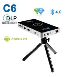 Proiettori Proiettore C6 DLP Amlogic S905X Mini 4K Android 9.0 2.4G 5G Wifi BT 4.0 Proiettore portatile Supporto Home Cinema Miracast Airplay 231109