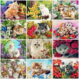 AZQSD DIY -färg efter siffror på Canvas Kits Cat Unframe Decor for Home Coloring By Numbers Animal Handpummed Gift2451671