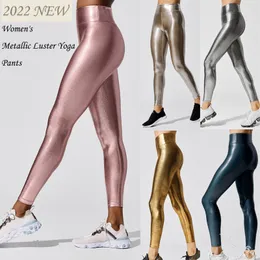 Kvinnors leggings Kvinnor Metallic Luster Yoga Pants Leggings Elastic midja Sexig Shiny Sports Clothing Fitness Leggings High midje Gym Sportkläder 230410