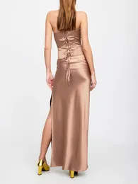 Vestidos de trabalho vintage renda maxi vestido conjunto para mulher elegante roupa de 2 peças com top de tubo sem alças e saia dividida exsudando perfeito