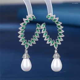 Orecchini pendenti EYER Goccia vintage per donna Fiore Cubic Zirconia Perle d'acqua dolce Pendientes De Acero Inossidabile