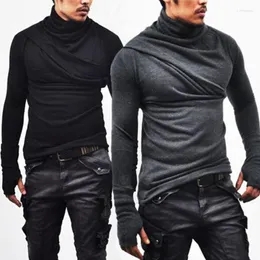 Men's T Shirts High Street Folds Gloves Long-Sleeved T-Shirt 2023 Autumn Winter Solid Turtleneck Warm Casual Outdoor Streetwear