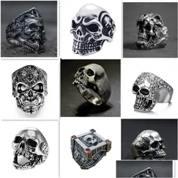 Band Rings Gothic Skl Ring Vintage Sier Color Punk Biker Metal Jewelry Rock Skeleton Size 16Mm To 22Mm Mix Style Drop Deliver Dhgarden Dhjq7