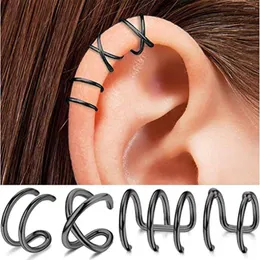 Ryggar örhängen 2-4 st rostfritt stål svart örat criss cross dubbel linjer justerbar manschett icke-piercing falsk broskklipp på kvinnor