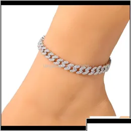 Anklets mode kvinnors armband isade ut kubanska länkkedja armband guld sier rosa diamant hip hop anklet smycken zk2y0 droppleverans dhplv