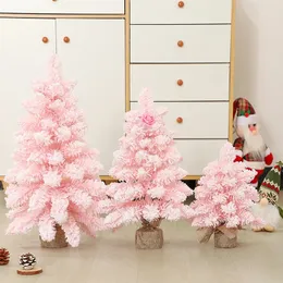 Juldekorationer 30 cm 45 cm 60 cm Mini Tree Pink Pointed Snow Spray Snowflake Desktop Window Decoration for Kids Gift 231110