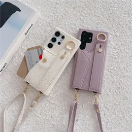 Crossbody Wristband Lichee Grain Folio Vogue Case na iPhone 14 13 12 11 Pro Max Samsung Galaxy S23 Ultra S22 Plus A53 A54 5G Glot