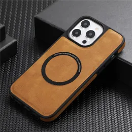 Luxury Magnetic Leather Phone Case for iPhone 15 Plus 14 13 12 Pro Max Durable Business Full Protective Anti-slip Car Mount Back Cover Supporting Wireless Charging