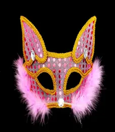 Máscara de raposa halloween adesivo bola traje ano novo festa adereços lobo pena mostrar passarela animal máscara presentes 6359517