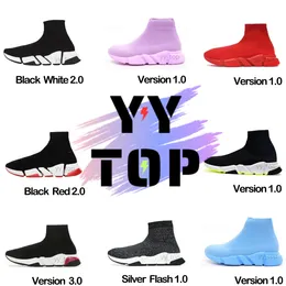 Yeni Paris Designer Sıradan Çorap Ayakkabıları Konfor Tek Nefes Alabilir Erkekler Kadın Platformu Hommes Mesh Trainer Black Glitter Knited Triple Sneaker Yürüyüş Euro 36-47