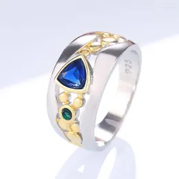 Cluster Ringen Creatieve Trendy Tow Tone Hollow Out Twine Voor Vrouwen Glans Blauw Groen CZ Steen Inlay Mode-sieraden Bruiloft party Gift