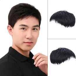 Cosplay Wigs Men's Natural Black Short Wigs Straight Human Wig Hair Clip-on Toupee Hair Men The Top of The Head Wigs Replacement Wigs 231109