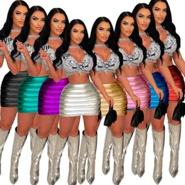 Skirts Splashproof Zipper Glossy Personalized Cotton Filled Skirt Women 2023 Summer Streetwear Party Nightclub FemaleSkirts