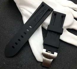 Titta på band 24mm svart rem naturlig mjuk silikongummiband som är lämplig för Panerai -remverktyget PAM111/441 bandfjärilspänne 230410