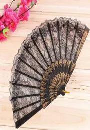 Vintage Fancy Dress Costume Chinese Costume Party Wedding Dancing Folding Lace Hand Fan Black5530423