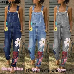 Kvinnors jumpsuits rompers blommor tryckt ny ankomst sevess jumpsuit jeans sexig bodysuit kvinnor denim overall rompers flickor byxor mamma jeans dam 4103