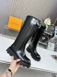 Paris Monograms Tall Boot Real Top Quality Calf Leather Knee High Women Boots Chunky Platform Lug Sules Combat Buckle Booties Luxury Designer Shoe