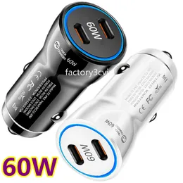 Szybkie szybkie ładowanie podwójna ładowarka samochodowa USB C 60W 40W PD typu C Automatyczne adaptery dla iPhone'a 13 14 15 Pro Samsung S22 S23 S24 HTC Android F1 z pudełkiem