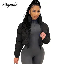 Damenjacken Stigende Baumwolle Gepolsterter Mantel Frauen Patchwork Puffer Parka Outwear Einfarbig Winter Warm Zipper Crop Top Jacke Chaqueta Mujer 231109