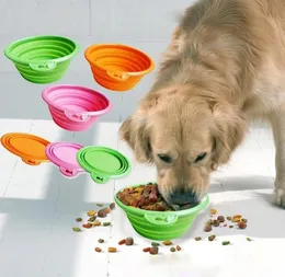 Ciotola per cani pieghevole pieghevole in silicone color caramella da viaggio all'aperto portatile cucciolo doogie contenitore per alimenti piatto alimentatore6752586