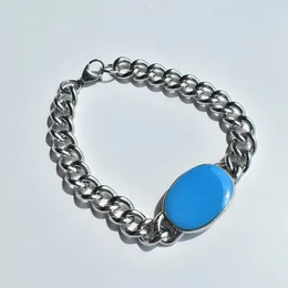 Charm Bracelets Blue Enamel Tag Stainless Steel Cuban Chain Salman Khan Bracelet 231109