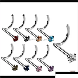 Nose Rings Studs Jewelry Colorf Zircon Ring Stainless Steel Hooks Bar Pin Body Piercing Jewellery Ubsgr Drop Delivery Dhqsr