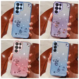 Flower Bling Glitter Diamond Cases For Samsung S24 Ultra Plus A55 A35 A25 A15 A05S A05 Xiaomi 14 Pro Redmi 13C Sparkle Soft TPU Metallic Chromed Plating Gradient Cover