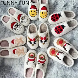 498 Winter Women Christmas for Faux Faux Fur Santa Reindeer Mozy Home Shoes Comfy Slippers Drop 231109 497