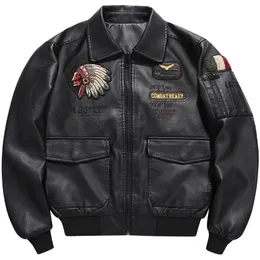 Männer Leder Faux Herbst Winter Männer Motorrad Jacke Revers Vintage Stickerei Lokomotive Jacken PU Biker Mantel Streetwear Männlichen 231110