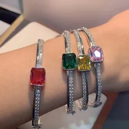 Bangle Trendy Luxury Multicolor Stackable Bangle Cuff For Women Wedding Full Cubic Zircon Crystal CZ Dubai Bracelet Party Jewelry s0773 231109