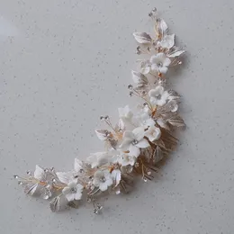 Pannband Vit porslin Flower Wedding Crown Bridal Hair Comb Accessories Handgjorda Kvinnor Huvudstycke Party Prom Jewelry 231102