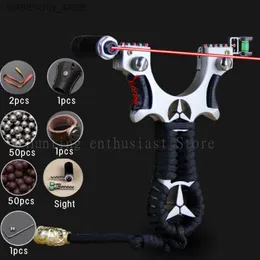 Hunting Slingshots Outdoor Laser Aiming high-Power Alloy Slingshot flat Rubber belt Horizontal Aiming adult Hunting suit Q231110