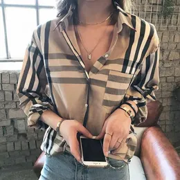 Camicette di camicette da donna camicie moda classica t-shirt estate a quadri plus tel di maniche lunghe casual