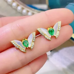 STUD Küpe Gümüş Doğal Emerald 4x5mm Moda Takı Düğünü Çiftler için Lüks Partisi