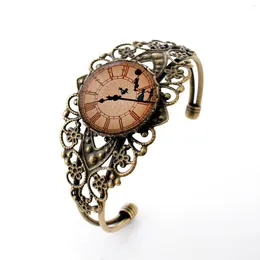 Bangle Lureme Vintage Jewelry Time Gem Series Clock With Dancer Antique Bronze Hollow Flower Open Armband For Women (06002726)