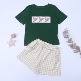 Set di abbigliamento Estate 2 pezzi baby boy set carino moda casual cartoon uccello ricamato verde T-shirtshorts boutique abbigliamento per bambini 230410