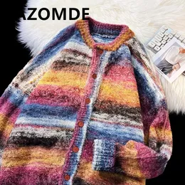 Men s Sweaters ZAZOMDE Autumn Winter Fashion Oil Painting Loose Sweater Jacket Korean Couple Knitted Cardigan Coat Y2k High Street 231110