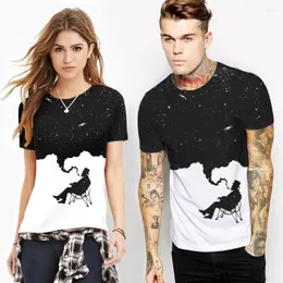 Camisetas masculinas 2023 Hip Hop Moda Men/Mulheres Manga curta Impressão engraçada de impressão criativa Fumando Starry Sky Sky 3D Poliéster Decuação rápida