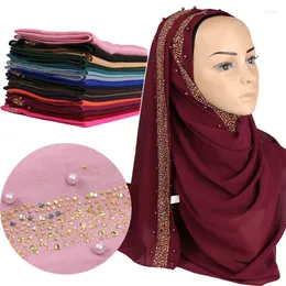 Etniska kläder lyxiga chiffong hijab scarf diamant muslimska kvinnor sjalar islamiska vanliga huvudduk malaysia foulard femme musulman