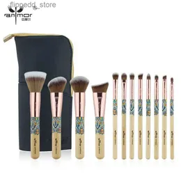 Pędzle do makijażu Anmor 12pcs Bamboo Profesjonalne szczotki do makijażu Zestaw Korener do cienia do cieni do powiek Make Up Pędzel Kit Cosmetic Q231110