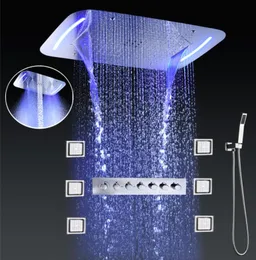 Lüks termostatik duş muslukları banyo LED tavan duş paneli çok işlevler Masaj gövdesi ile yağış duş başlığı jet7386956