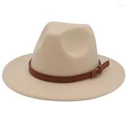 Berets Big Brim Brown Belt British Retro Felt Cap Men Western Cowboy Fedora Hat Party Hats Women Elegant Sombreros De Mujer