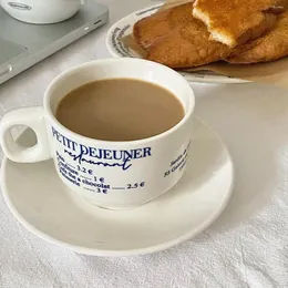 Filiżanki spodki angielskie litery proste ceramiczne filiżanki śniadaniowe kubek do kawy kubek talerzy