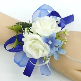 Ivory Wrist Corsage Bridesmaid Sisters Handmade Flower Artificial Silk Rose Bracelet Flowers For Wedding Dancing Party Decor