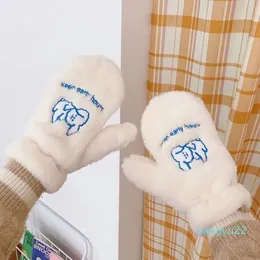 Cinco Dedos Luvas Milkjoy Cão Bonito Coral Fleece Meninas String Soft Mittens Inverno Quente Mulheres Adulto Bordado