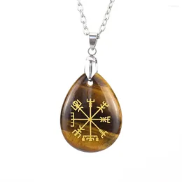 Pendentif Colliers FYSL Argent Plaqué Goutte D'eau Tiger Eye Pierre Gravé Symbole Lien Chaîne Collier Classique Bijoux