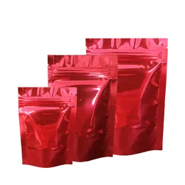 100pcs Self Uszczep zamek zamek stojak na pakiet torba Czerwona błyszcząca aluminiowa Folia ReeaLible DoyPack Pakowanie do przechowywania żywności torebki zamek błyskawiczny
