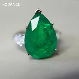 Anelli a grappolo KQDANCE Argento sterling 925 13 18mm Grande taglio a pera Pietra verde Diamante ad alto tenore di carbonio creato Smeraldo Gioielleria raffinata da donna